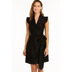 Kate Spade Aubrey Wrap Silk Blend Black Dress Ruffle Trim Women’s Size Small